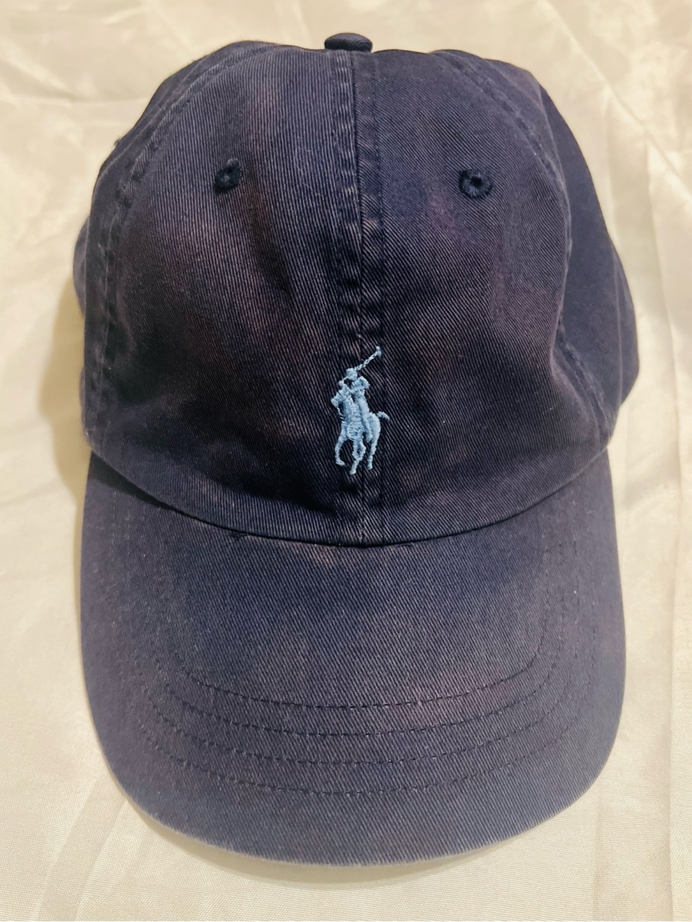 Vintage Polo Ralph Lauren Leather Strap Back Hat Blue light horse (Some Fading